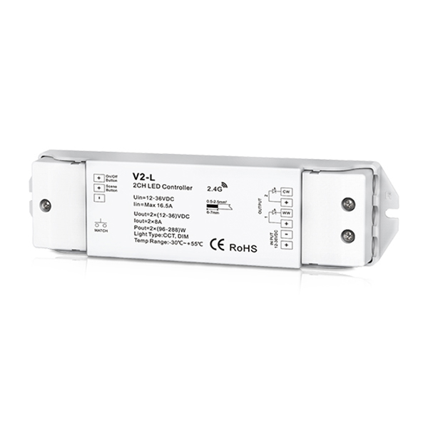 2CH 8A Constant Voltage RF 2.4G Receiver V2-L For CCT DIM LED Strip Light